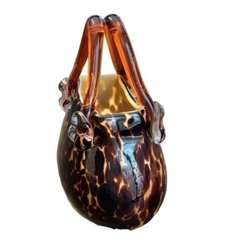 Halle‎ Art 1990’s Hand Blown Glass Tortoise Art Deco Purse Vase Figurine